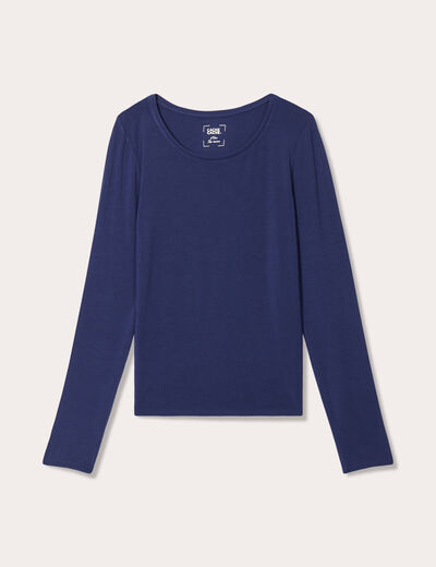 T-shirt uni à manches longues bleu foncé femme
