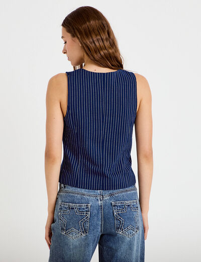 Gilet ajust&eacute; sans manches col rond bleu femme