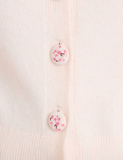 Pull manches courtes boutons brod&eacute;s rose clair femme