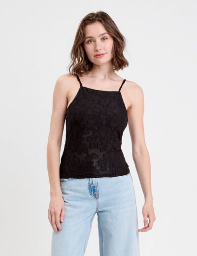 Débardeur ajusté cropped col montant noir femme