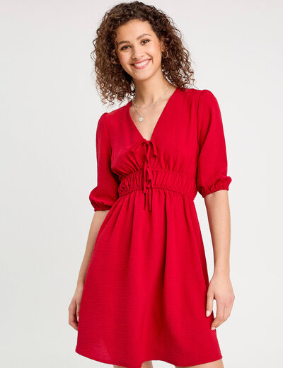 Robe évasée fluide élastiquée rouge femme