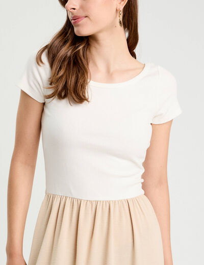 Robe longue évasée 2-en-1 beige femme