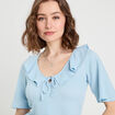 Blouse noeud et volants bleu ciel femme