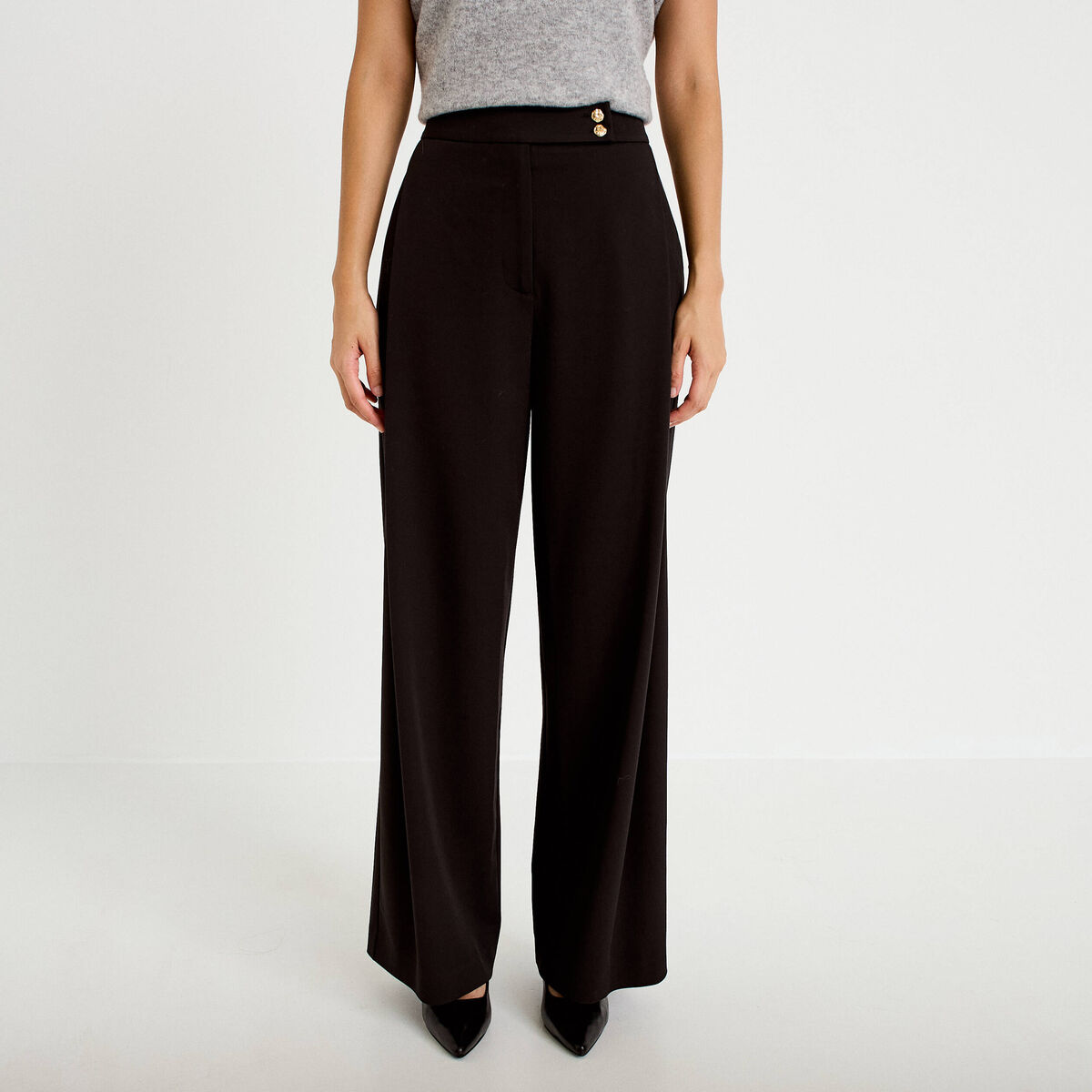 Pantalon bootcut ceinture taille haute noir femme