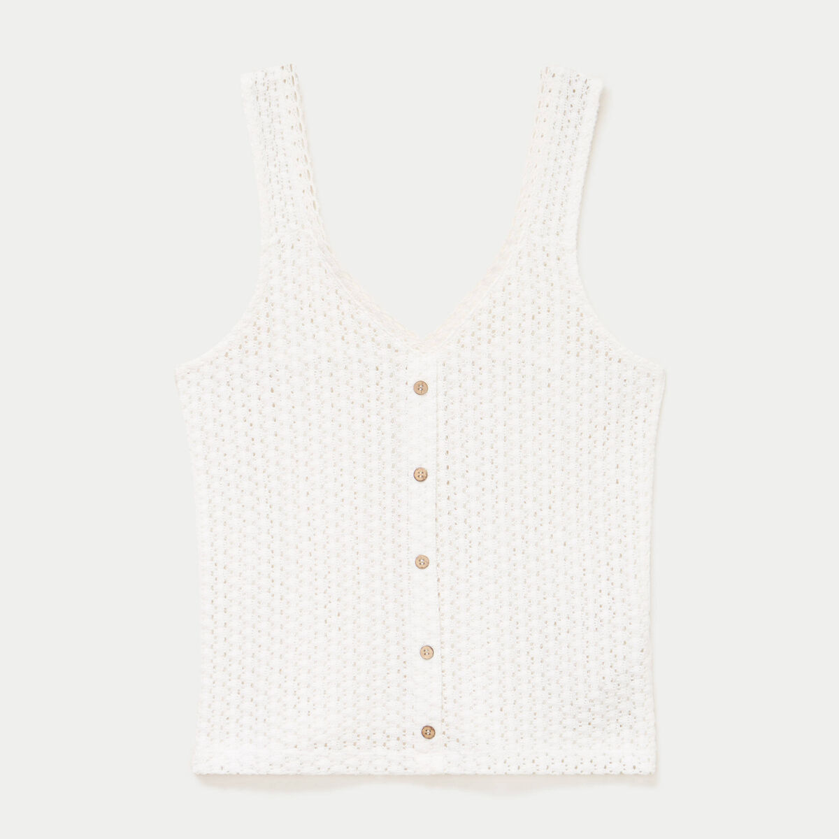 D&eacute;bardeur ajour&eacute; aspect dentelle col v ecru femme