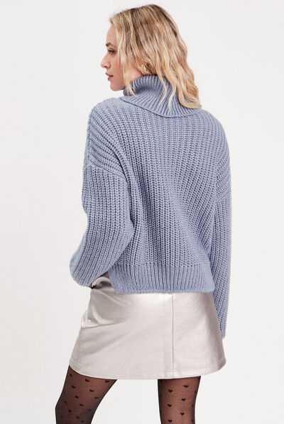 Pull avec col roulé bleu gris femme