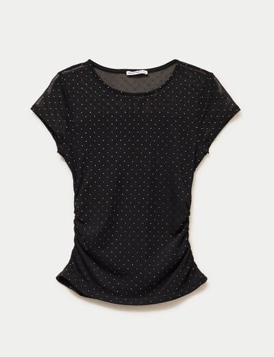 Top ajust&eacute; col rond manches courtes noir femme