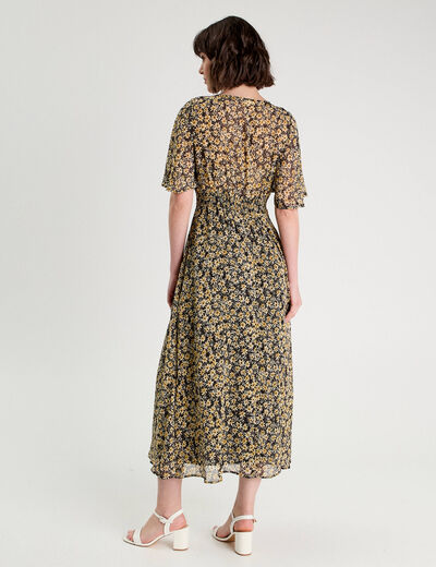 Robe longue évasée col en V jaune femme