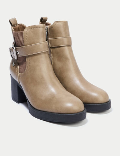 Bottines &agrave; talon taupe femme