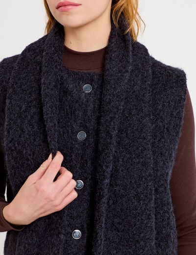 Veste droite sans manches col am&eacute;ricain bleu marine femme
