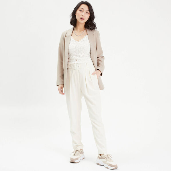 pantalon cigarette ceinture ecru femme Pantalon cigarette ceinturé ecru femme