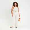 Pantalon large fluide ceinturé sable femme
