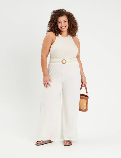 Pantalon large fluide ceinturé sable femme