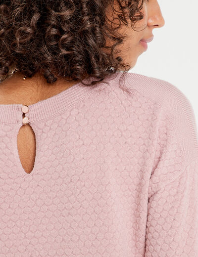 Pull col rond rose poudrée femme