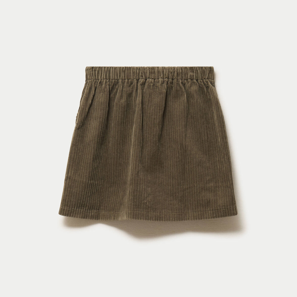 Jupe courte &eacute;vas&eacute;e en velours vert kaki femme