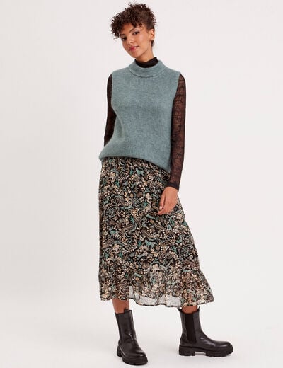 Pull sans manches col roulé vert foncé femme