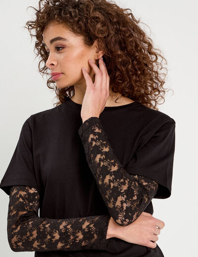 T-shirt oversize 2-en-1 noir femme