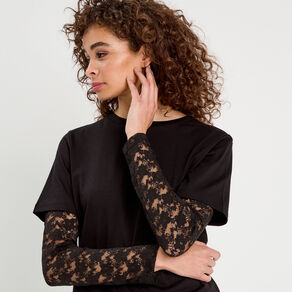 t shirt oversize 2 en 1 noir femme T-shirt oversize 2-en-1 noir femme