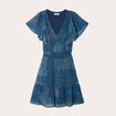 Robe évasée taille smockée bleu foncé femme