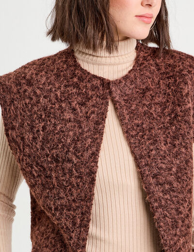 Gilet fausse fourrure marron foncé femme
