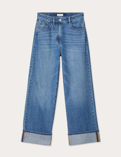 Jeans droit avec ourlets denim double stone femme