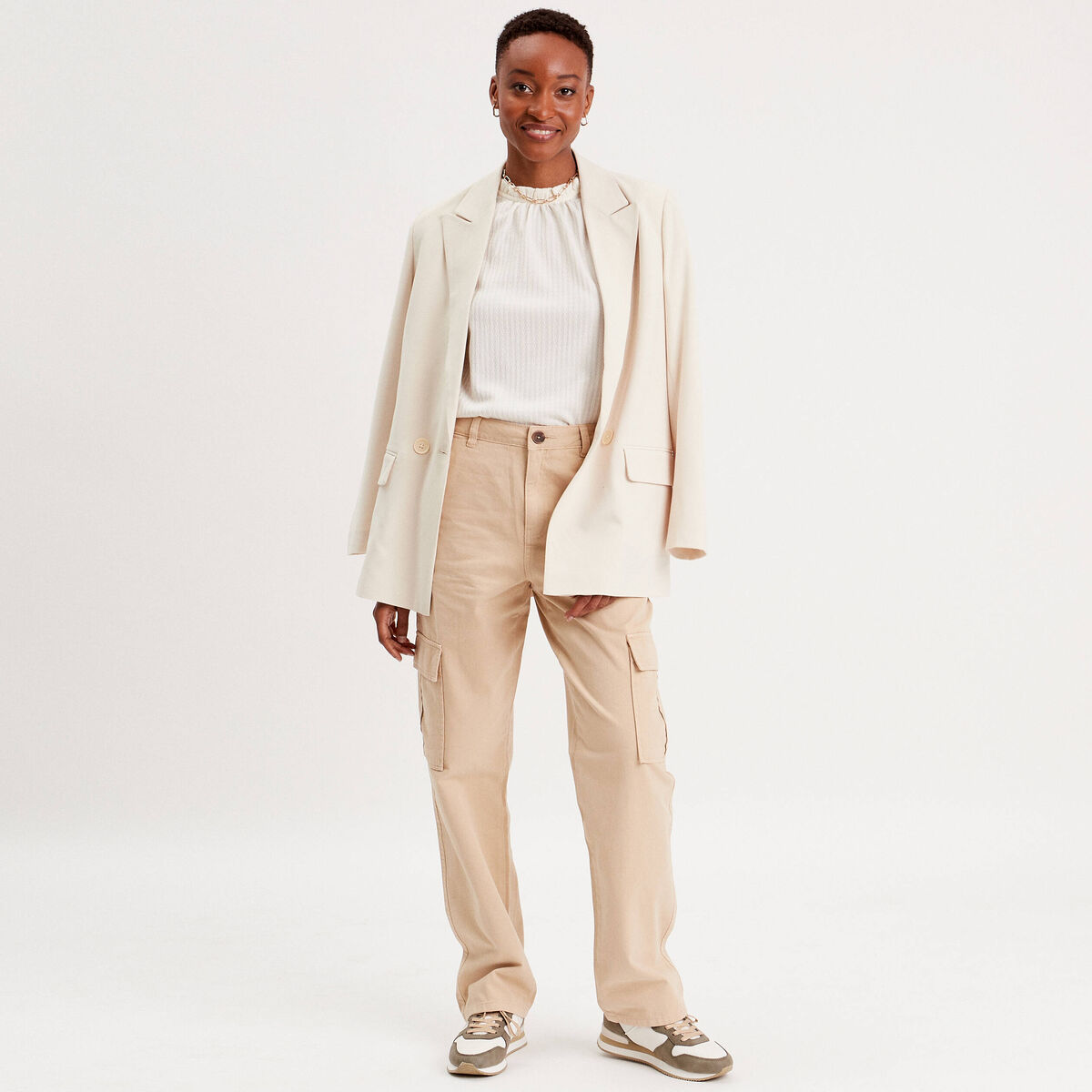 Veste blazer ajustée ecru femme