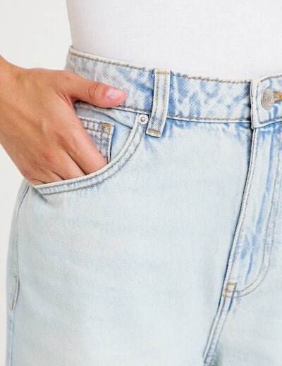 Jean wide leg taille haute Petite denim bleach femme