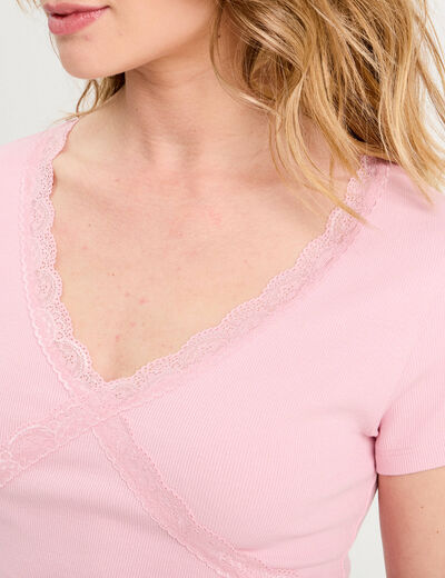 T -shirt manches courtes rose poudrée femme