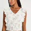 Blouse sans manches volants blanc femme