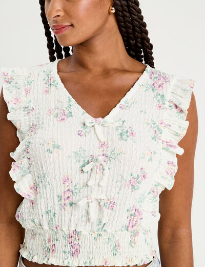 Blouse sans manches volants blanc femme