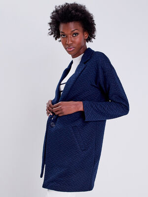 manteau droit manches longues bleu marine femme