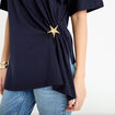 T-shirt &agrave; fronces avec bijou bleu marine femme