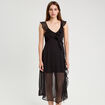 Robe longue évasée volants noir femme