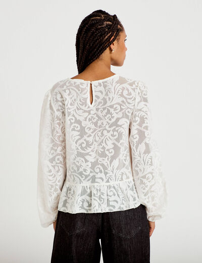 Blouse en dentelle manches longues ecru femme