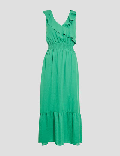 Robe longue évasée volantée vert menthe femme