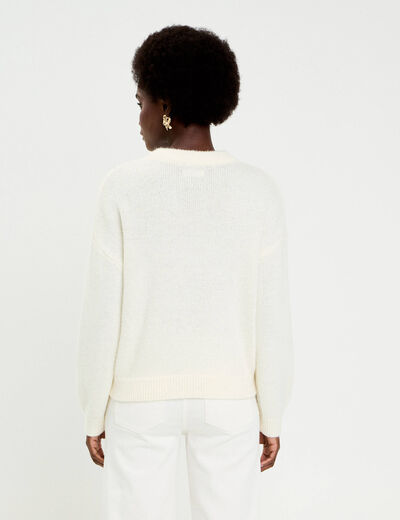 Pull brod&eacute; manches longues ecru femme