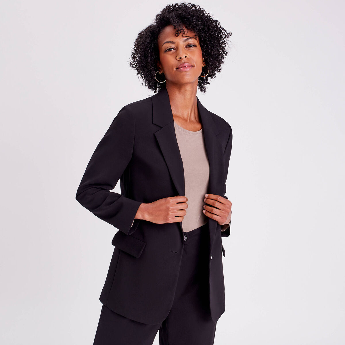 Veste blazer droite fluide noir femme