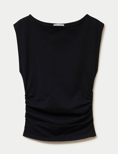 T-shirt ajust&eacute; col bateau sans manches noir femme