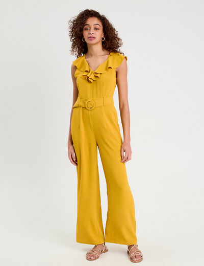 Combinaison pantalon ceinturée jaune citron femme