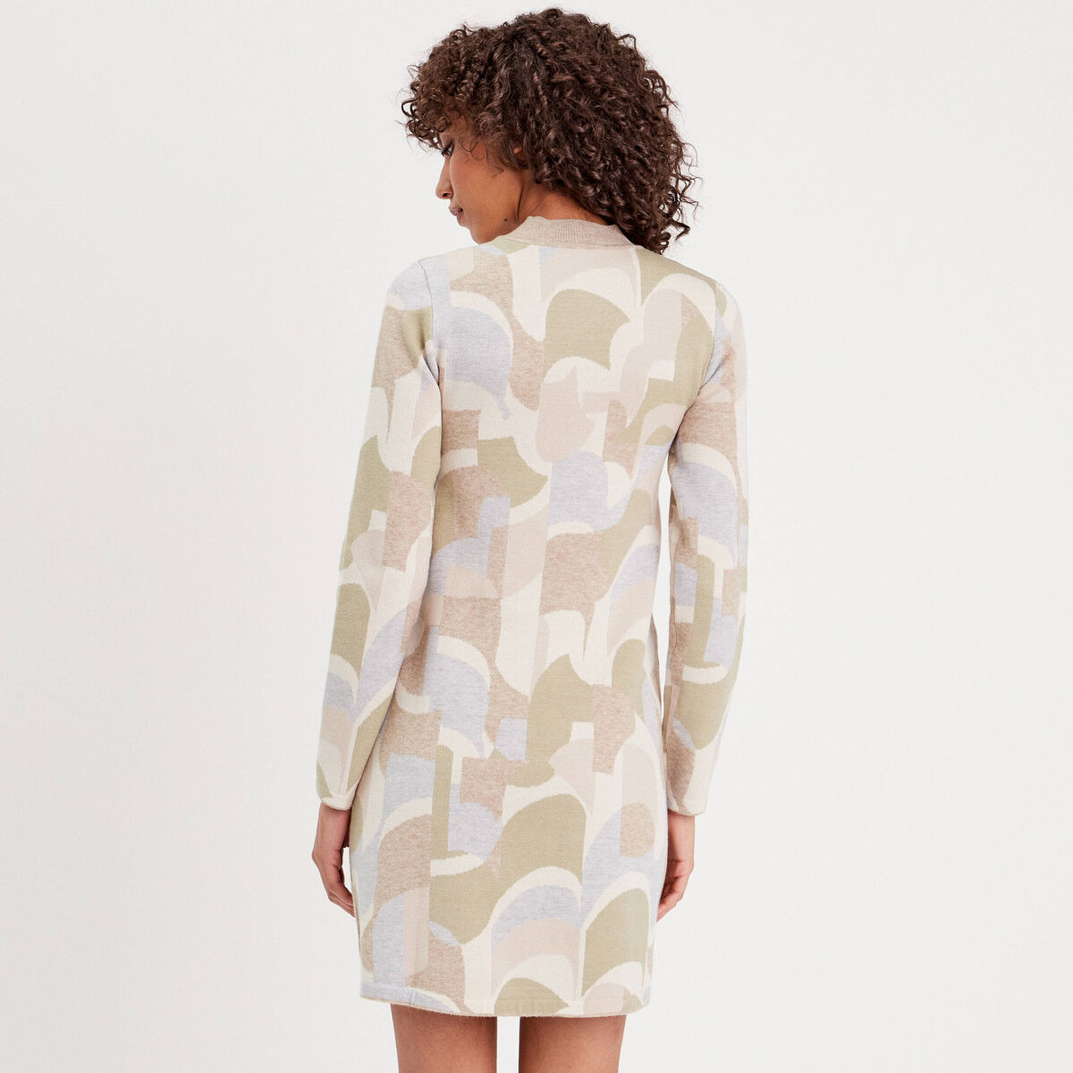 Robe pull droite col montant beige femme