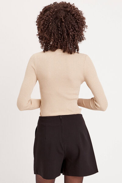 Pull manches longues beige femme