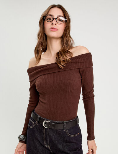 T-shirt manches longues marron foncé femme