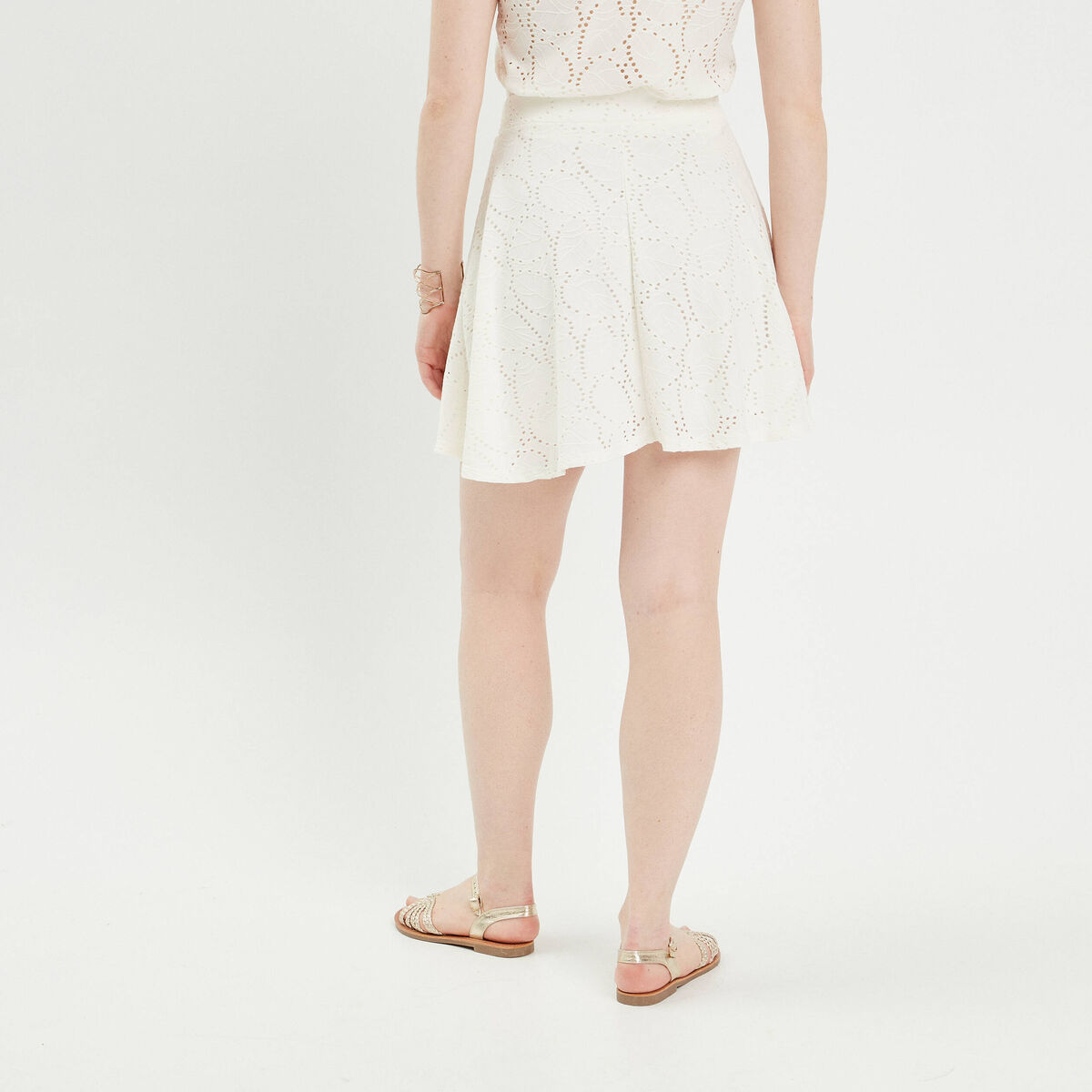 Jupe évasée broderie anglaise ecru femme