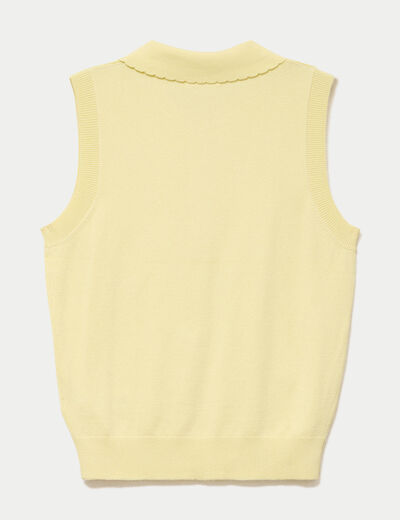 Polo sans manches col chemise brod&eacute; jaune clair femme