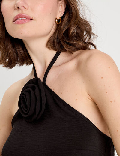 Caraco détail fleur noir femme
