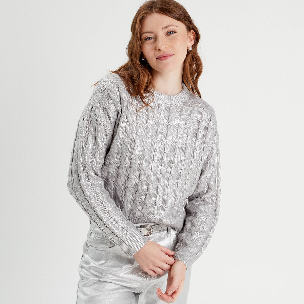 Pull manches longues gris argent femme