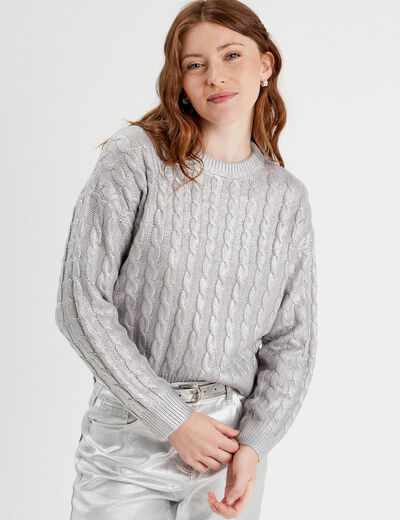 Pull manches longues gris argent femme