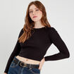 T-shirt cropped c&ocirc;tel&eacute; noir femme