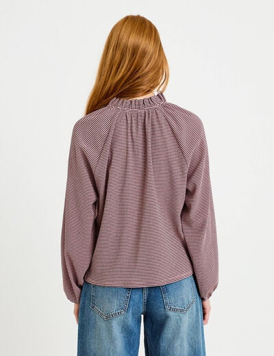 Blouse col montant manches longues rose femme