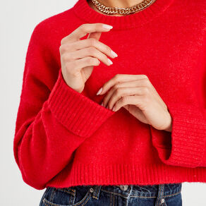 pull cropped manches longues rouge femme Pull cropped manches longues rouge femme